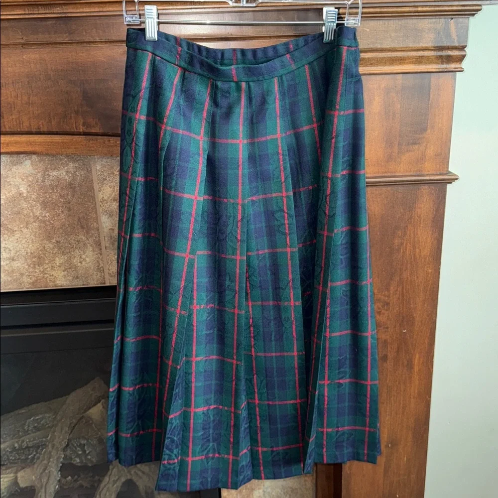 Vintage Pendleton classic preppy plaid hidden floral pleated skirt 14 Petite